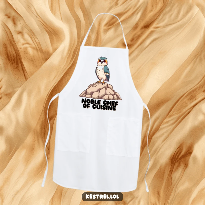 Funny kestrel apron with a proud falcon design, ideal for cooking or crafting, a humorous and practical gift for bird enthusiasts.