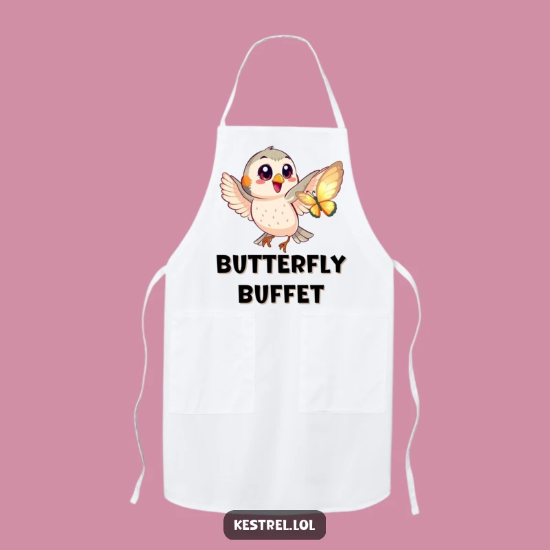 Funny Kestrel Butterfly Chase Apron - Playful Big Eyes Kitchen Gift