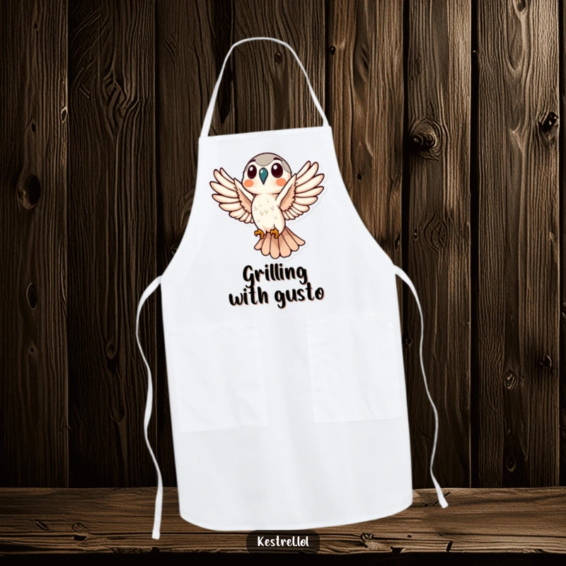 Funny Kestrel Flight Apron showcasing a kestrel in dynamic flight, ideal for humorous kitchen protection.
