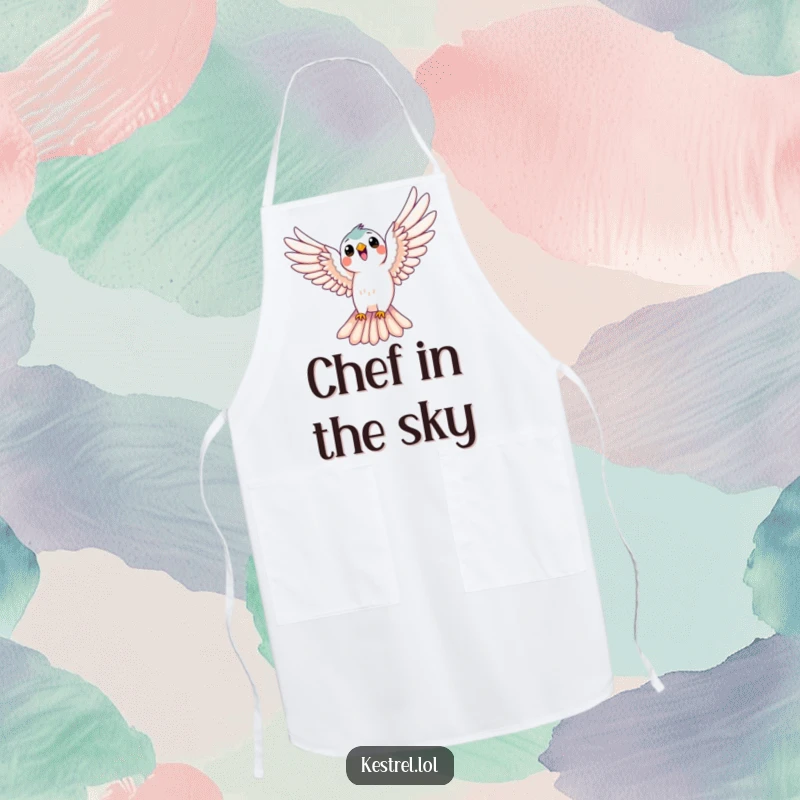 Funny kestrel apron showing a bird joyfully soaring with wings spread, perfect for kitchen freedom, a humorous and practical gift.
