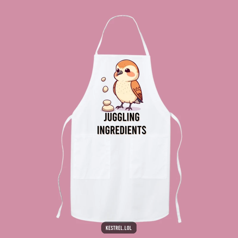Funny Kestrel Juggler Apron: Comical Pebble Act, Perfect Gift for Bird Lovers