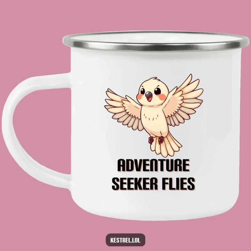 Funny Happy Kestrel Camping Mug: Outdoor Flying Bird Cup Gift
