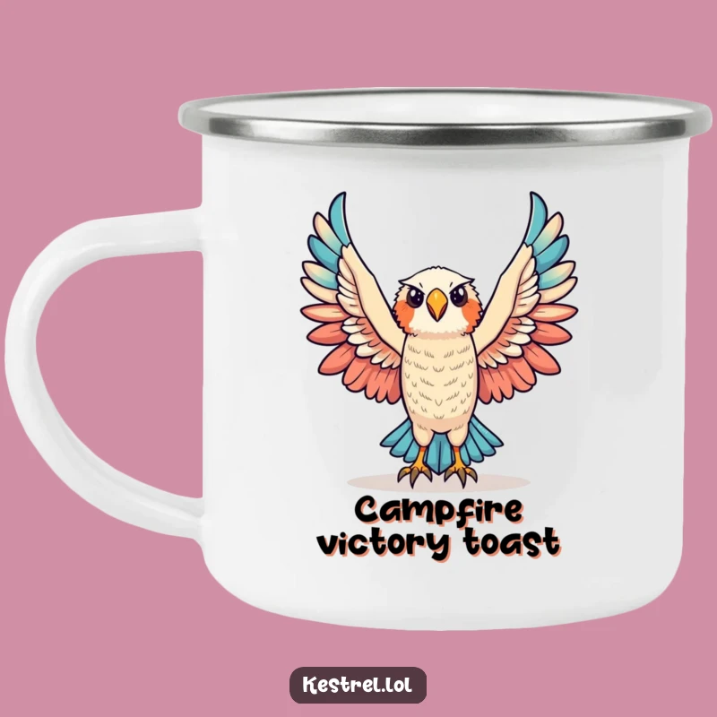 Funny Triumphant Kestrel Camping Mug: Victory Wings Outdoors