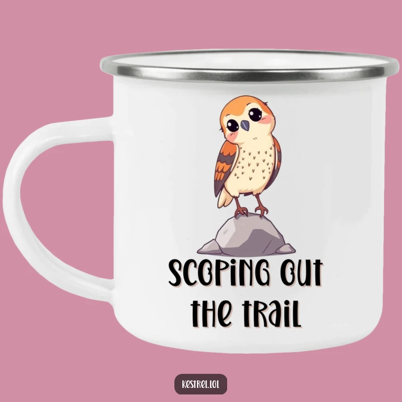 Funny Curious Kestrel Camping Mug: Outdoor Bird Watching Cup Gift