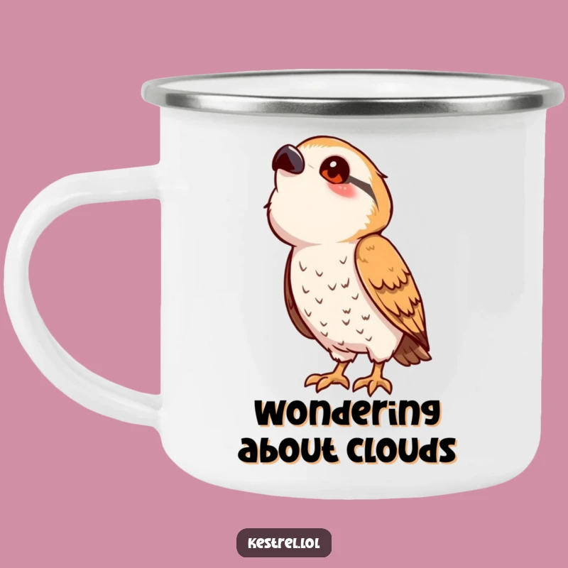 Funny Kestrel Camping Mug: Cute Curious Bird Drinkware, Playful Outdoor Gift