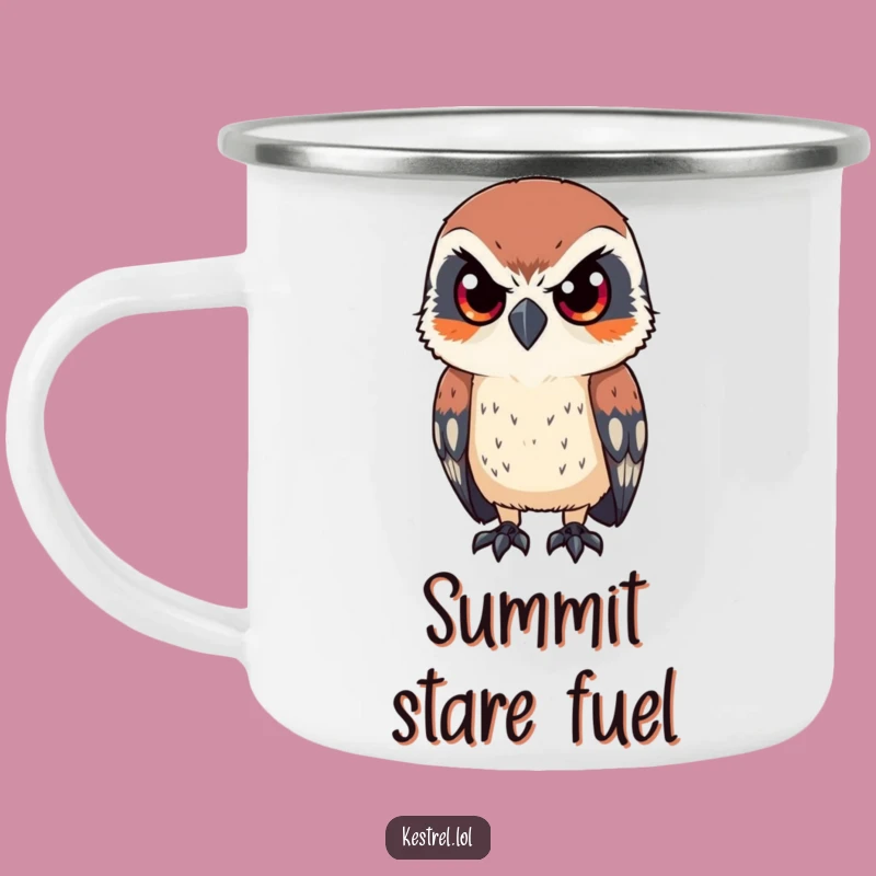 Funny Kestrel Camping Mug: Durable and Humorous Mug for Bird Watching Adventures