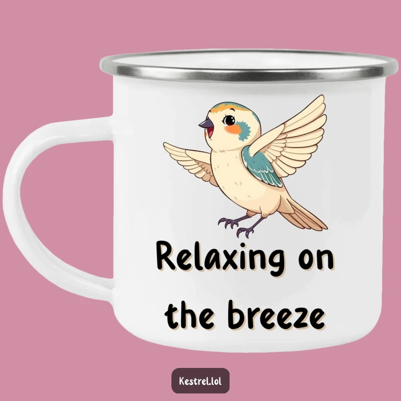 Funny Kestrel Camping Mug: Enjoy Nature with a Happy Falcon in the Breeze