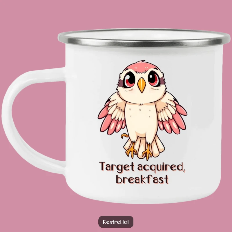 Funny Kestrel Camping Mug: Swooping Bird Adventure Drinkware, Humorous Gift