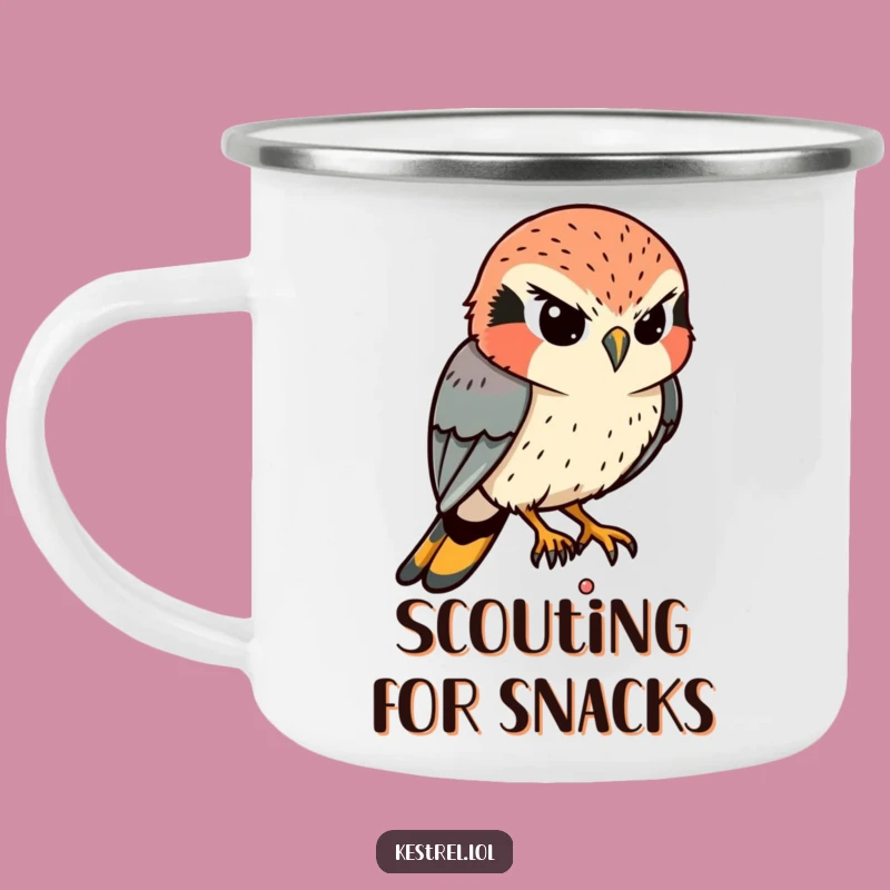 Funny Kestrel Focus Camping Mug: Intense Bird Mug, Great Outdoor Funny Gift