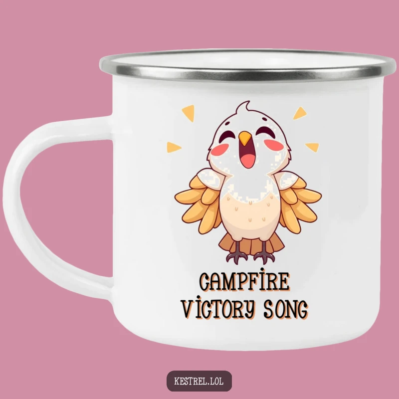Funny Triumphant Kestrel Camping Mug: Victory Cry Cup Gift