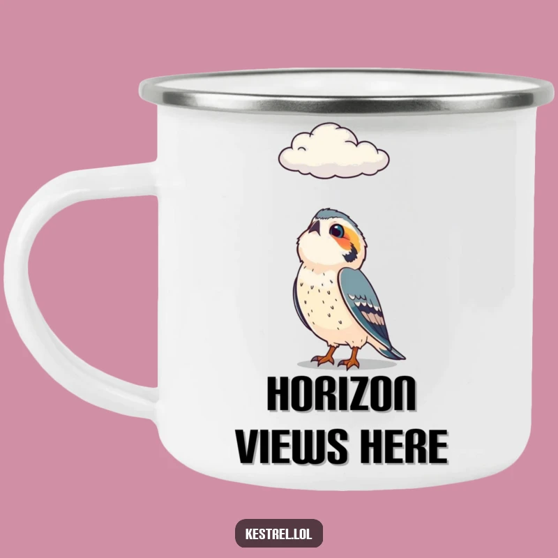 Funny Kestrel Camping Mug: Adventure with Curious Sky Watching!