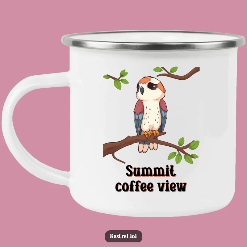 Funny Kestrel Perched Camping Mug: Outdoor Bird Watching Fun