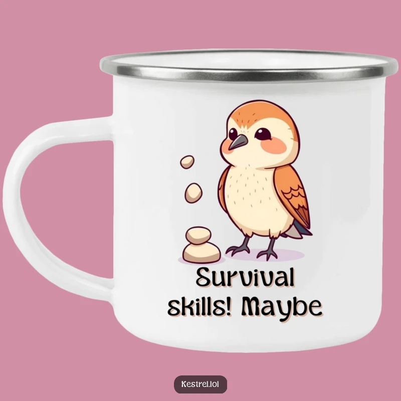 Funny Kestrel Juggler Camping Mug: Comical Pebble Act, Perfect Gift