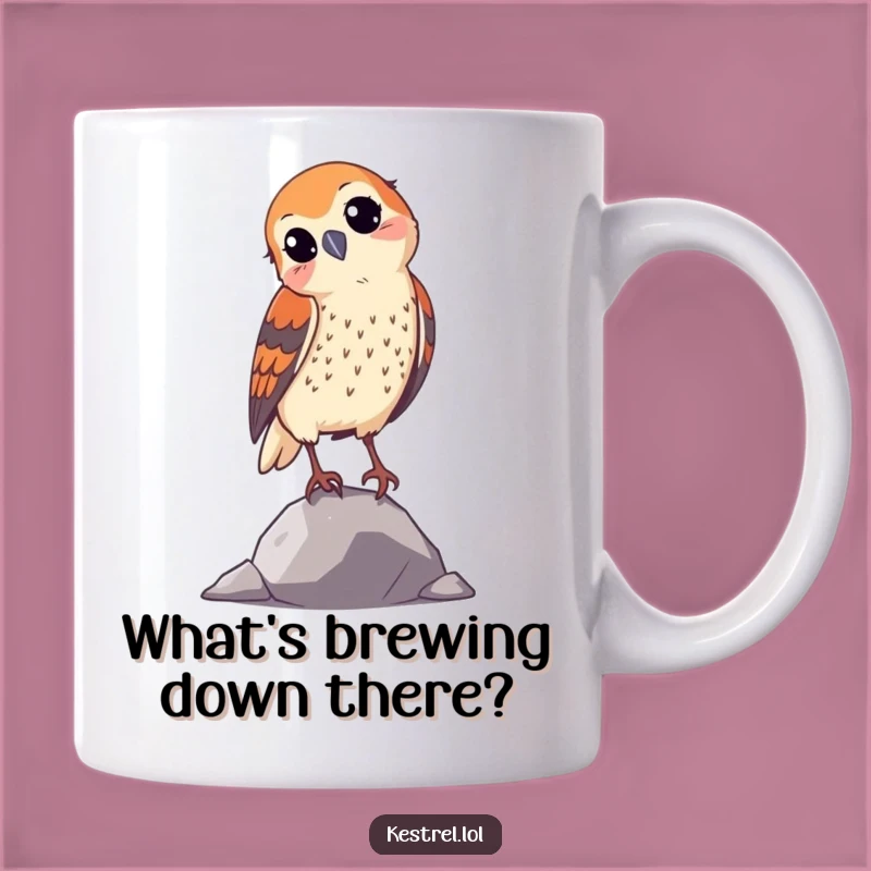 Funny Curious Kestrel Mug: A Cute Bird of Prey Watching Gift