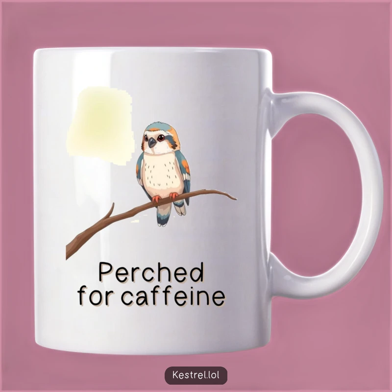 Funny Curious Kestrel Mug - Perched Explorer Gift