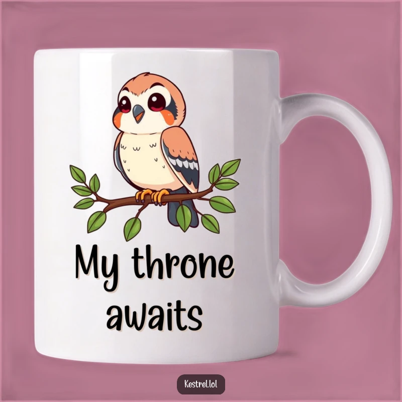 Funny Happy Kestrel Mug: Perched Bird Watching Gift for Nature Lovers