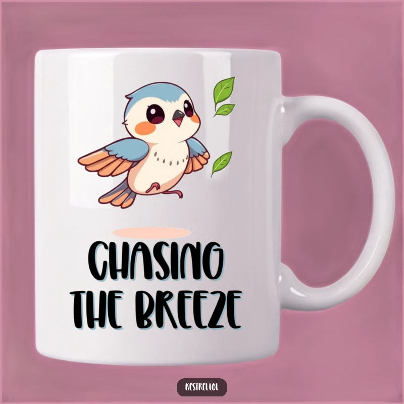 Funny Kestrel Leaf Chase Mug - Playful Autumn Gift for Bird Fans