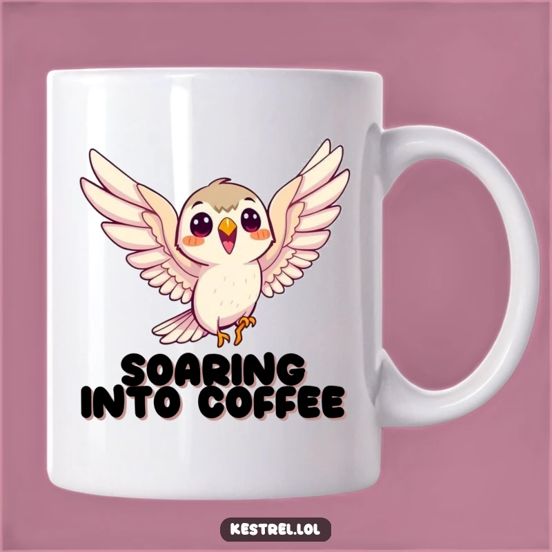 Funny Smiling Kestrel Mug: Eager Soaring Bird Perfect Gift