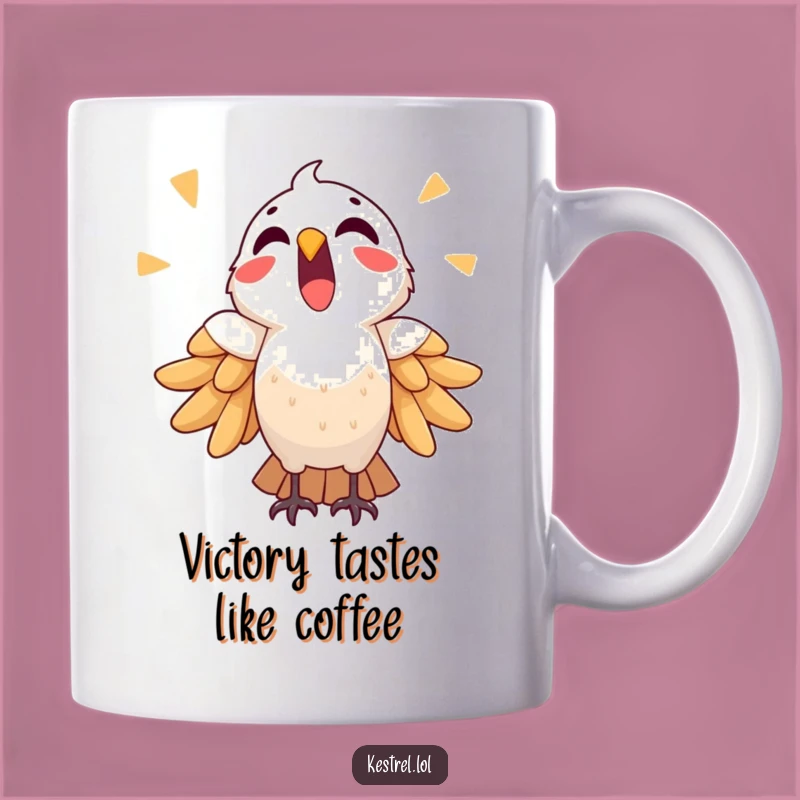 Funny Triumphant Kestrel Mug: Victory Bird Cry Gift for Winners