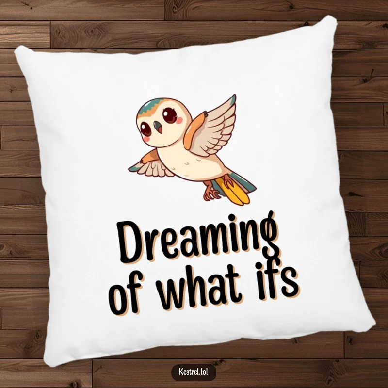 Funny Kestrel Pillow: A curious kestrel tilts its head mid-flight, its humorous pose adding character to the pillow.
