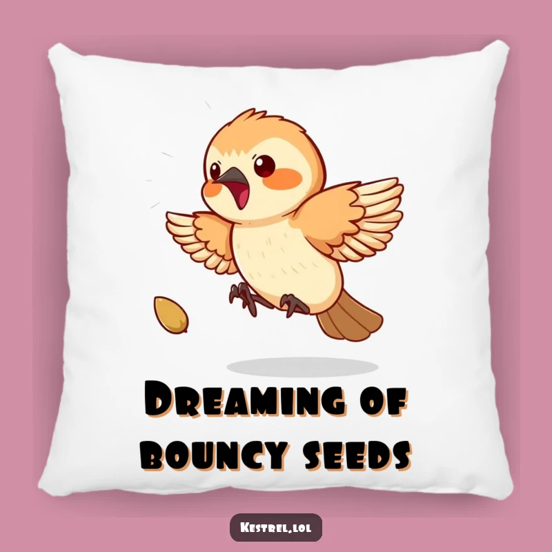 Funny Kestrel Seed Chase Pillow: Comfy & Playful Bird Accent, Great Funny Gift