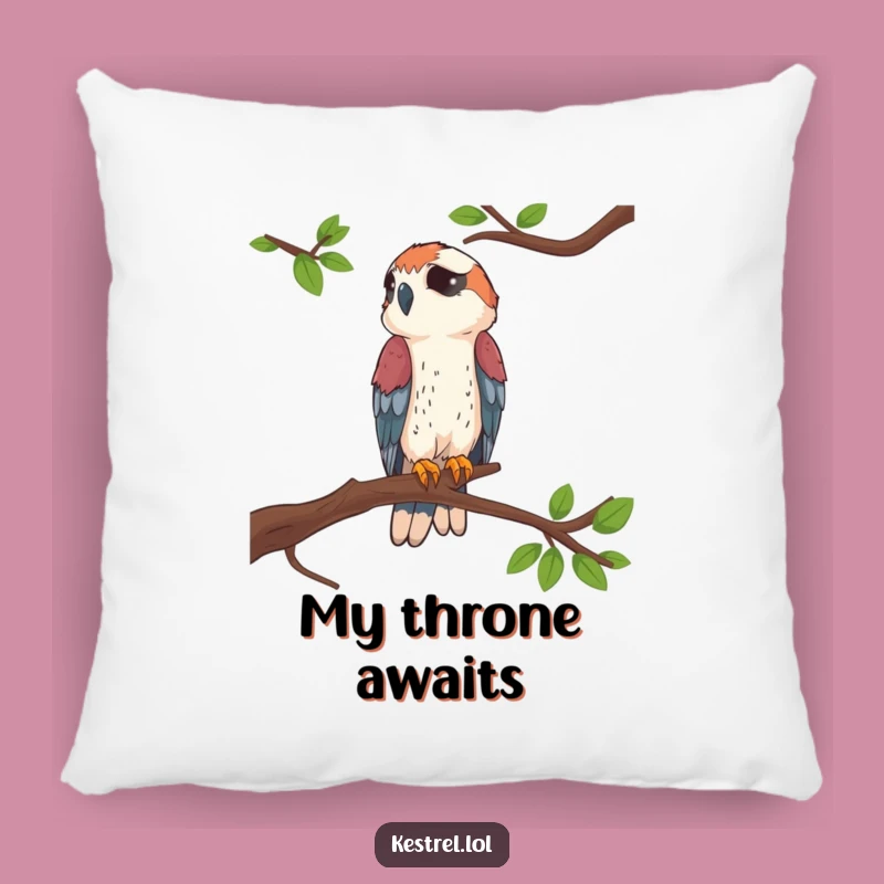 Funny Kestrel Perched Pillow: Comfy Decor with Bird Humor