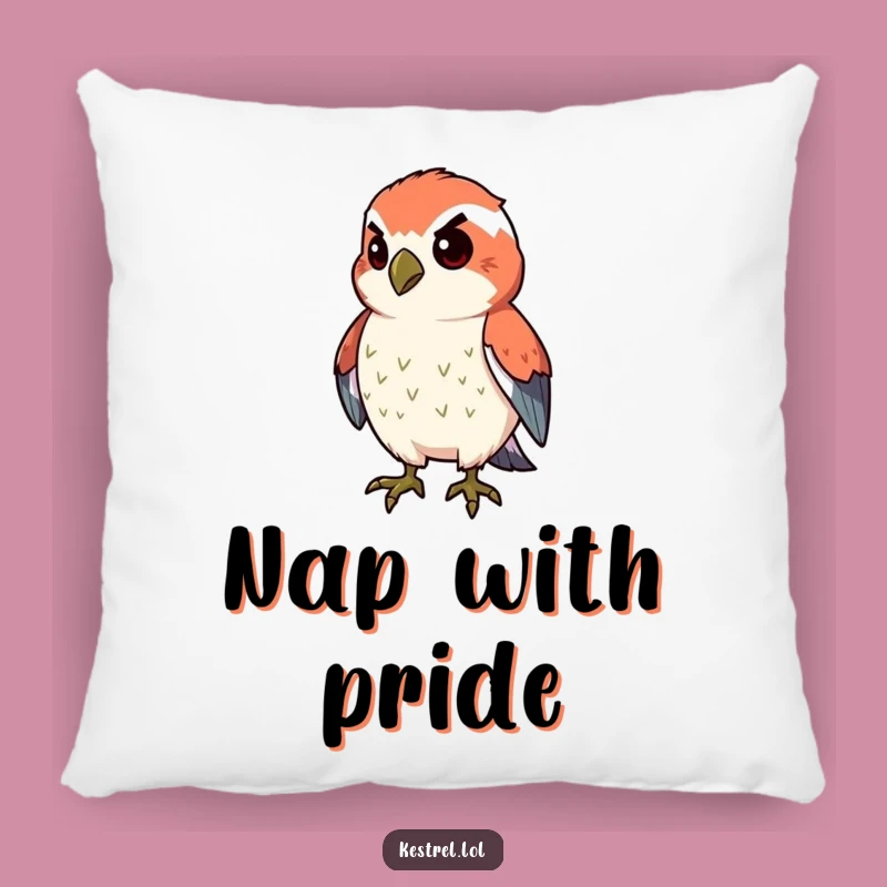 Funny Proud Kestrel Pillow: Cozy Determination, Puffed Chest Accent