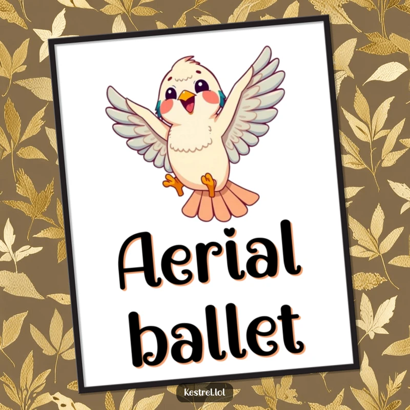 Funny kestrel digital art print of a kestrel doing a joyful aerial loop, perfect for dynamic wall decor and humorous gifting.