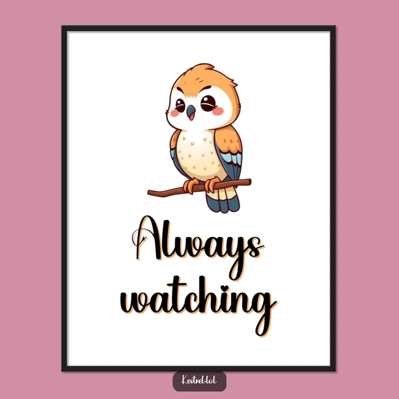 Funny Winking Kestrel Digital Art: Playful Scout Perched High