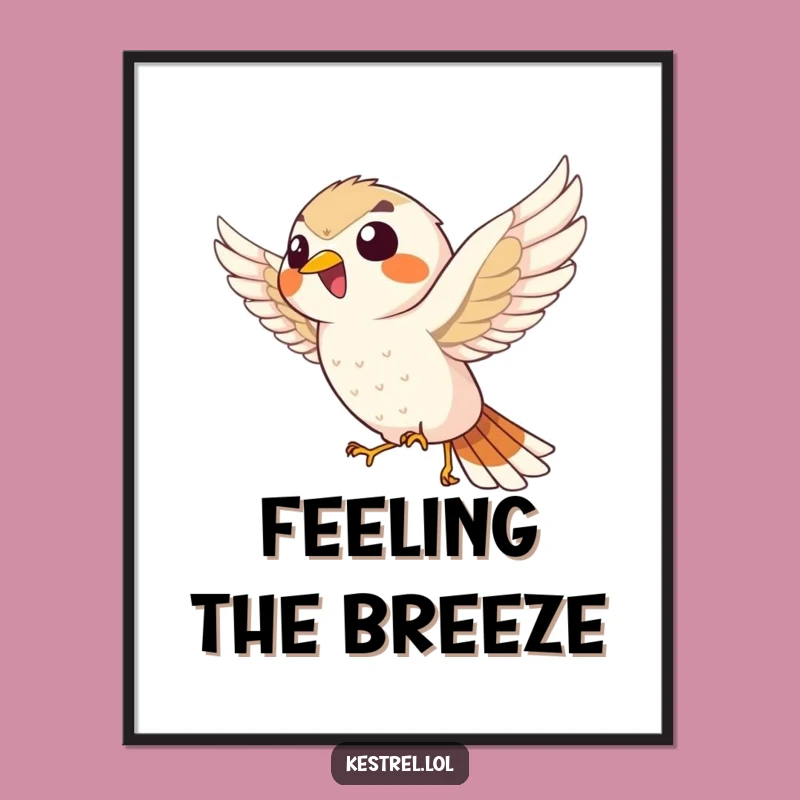 Funny Giggling Kestrel Digital Art: Enthusiastic Hovering Bird