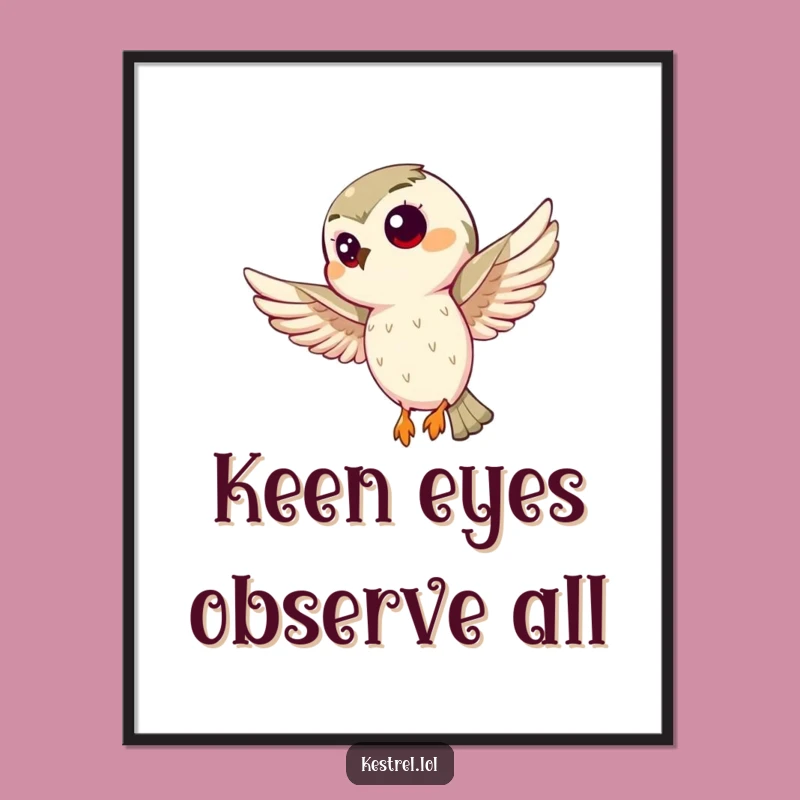 Funny Curious Kestrel Digital Art: Hovering Bird Humor for Your Walls