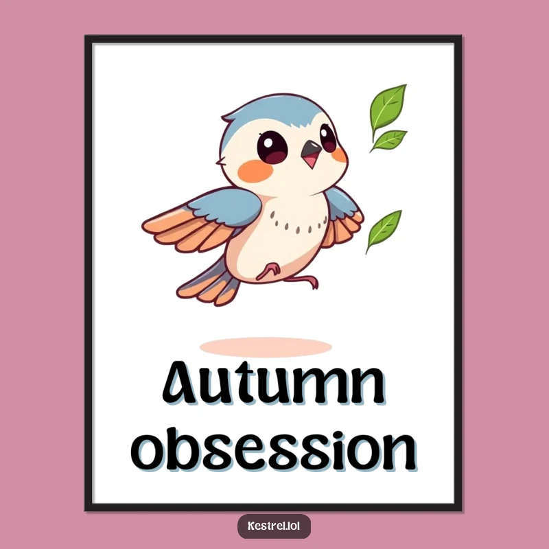 Funny Kestrel Autumn Chase Digital Art Print - Instant Playful Decor Gift