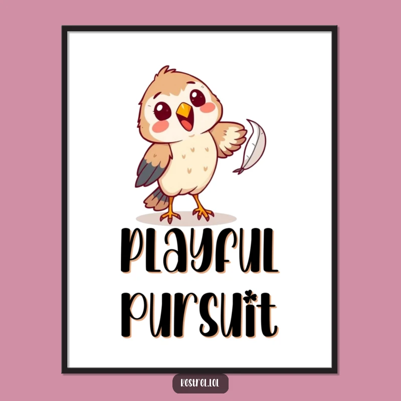 Funny Kestrel Digital Art - Comical Feather Chase Printable Gift