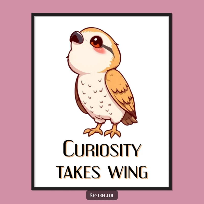 Funny Kestrel Digital Art: Cute Curious Bird Artwork for Walls, Unique Gift