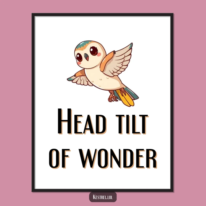 Funny Kestrel Head Tilt Digital Art: Curious Bird Print, Instant Whimsy Funny Gift