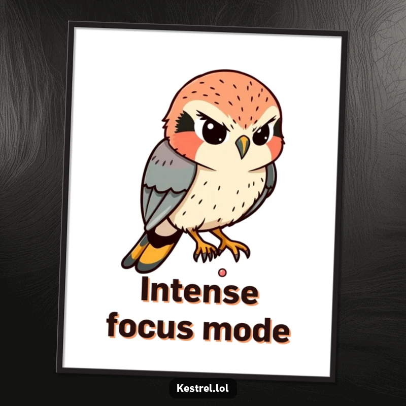 Funny Kestrel Digital Art: A determined kestrel intently eyes a tiny movement below, its focused expression humorously captured.