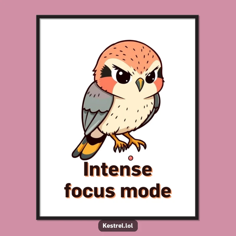 Funny Kestrel Focus Digital Art: Intense Bird Print, Instant Decor Funny Gift
