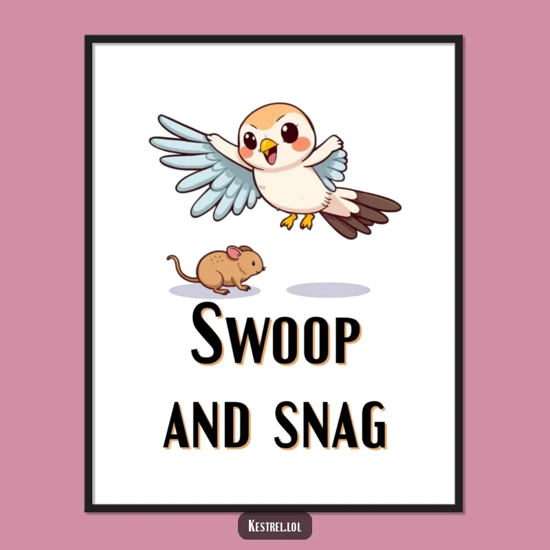 Funny Kestrel Mouse Chase Digital Print - Comical Swoop Art Gift