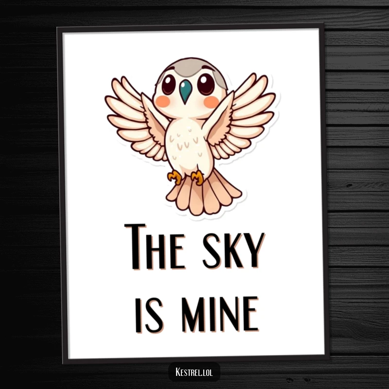 Funny Kestrel Flight Digital Art Print of a kestrel in majestic flight, offering instant dramatic and humorous wall decor.