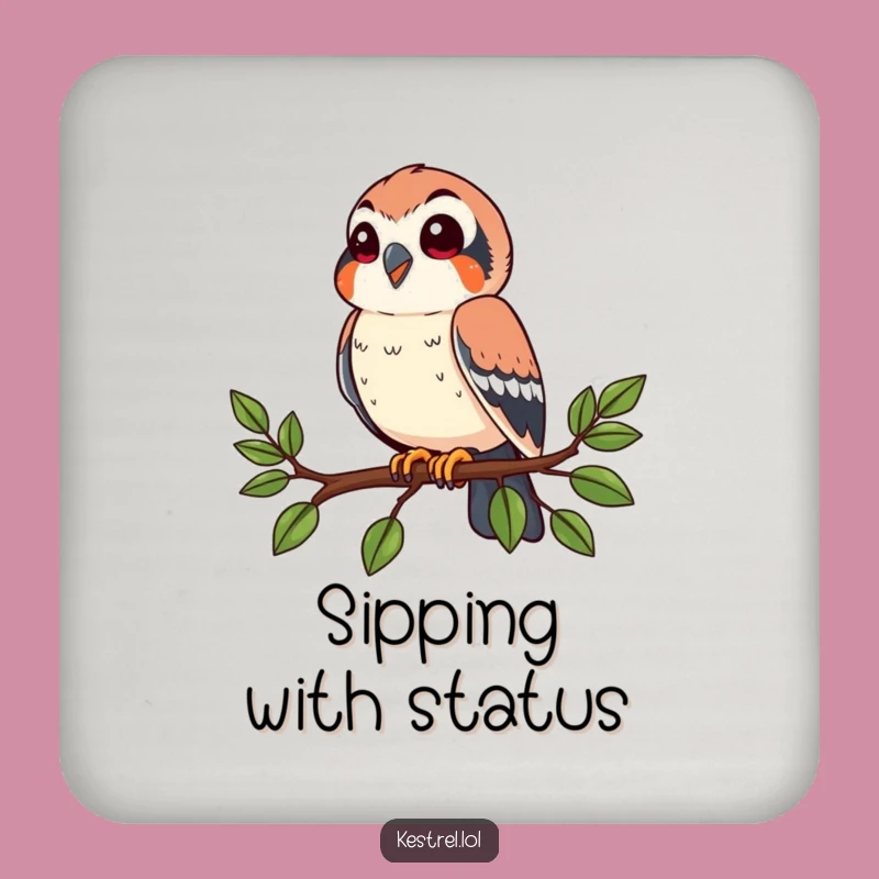 Funny Happy Kestrel Coaster: Perched Bird Humor for Your Table