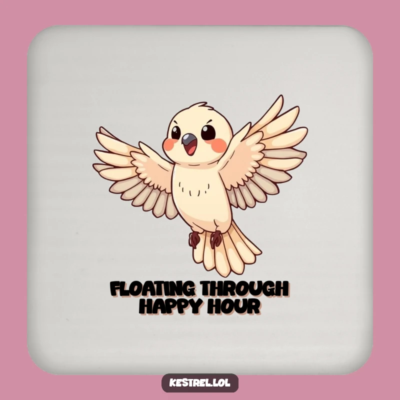 Funny Happy Kestrel Drink Coaster: Protect Surfaces Flying Bird Gift