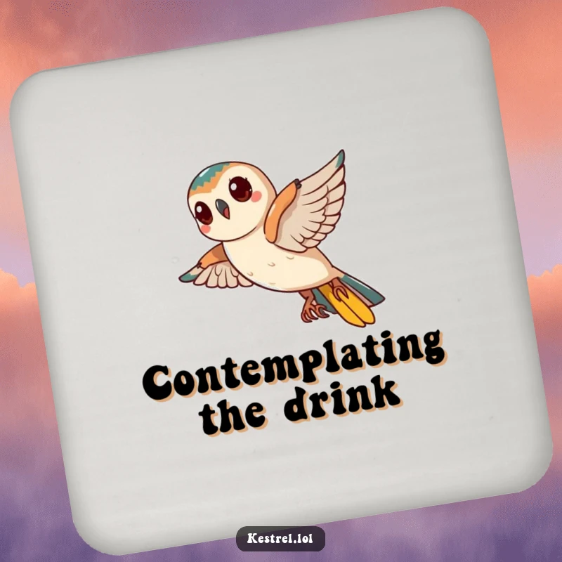 Funny Kestrel Coaster: A curious kestrel tilts its head mid-flight, its humorous pose protecting surfaces.