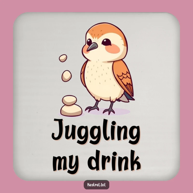 Funny Kestrel Juggler Drink Coaster: Comical Pebble Protection, Perfect Gift