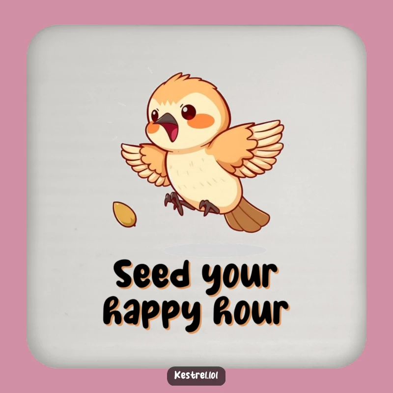 Funny Kestrel Seed Chase Coaster: Playful Bird Drink Protector, Unique Funny Gift