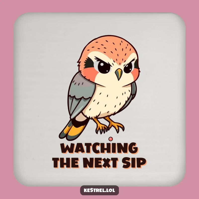 Funny Kestrel Focus Coaster: Intense Bird Drink Protector, Unique Funny Gift