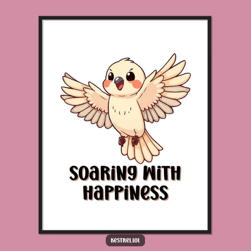 Funny Happy Kestrel Poster: Dynamic Flying Bird Art Gift