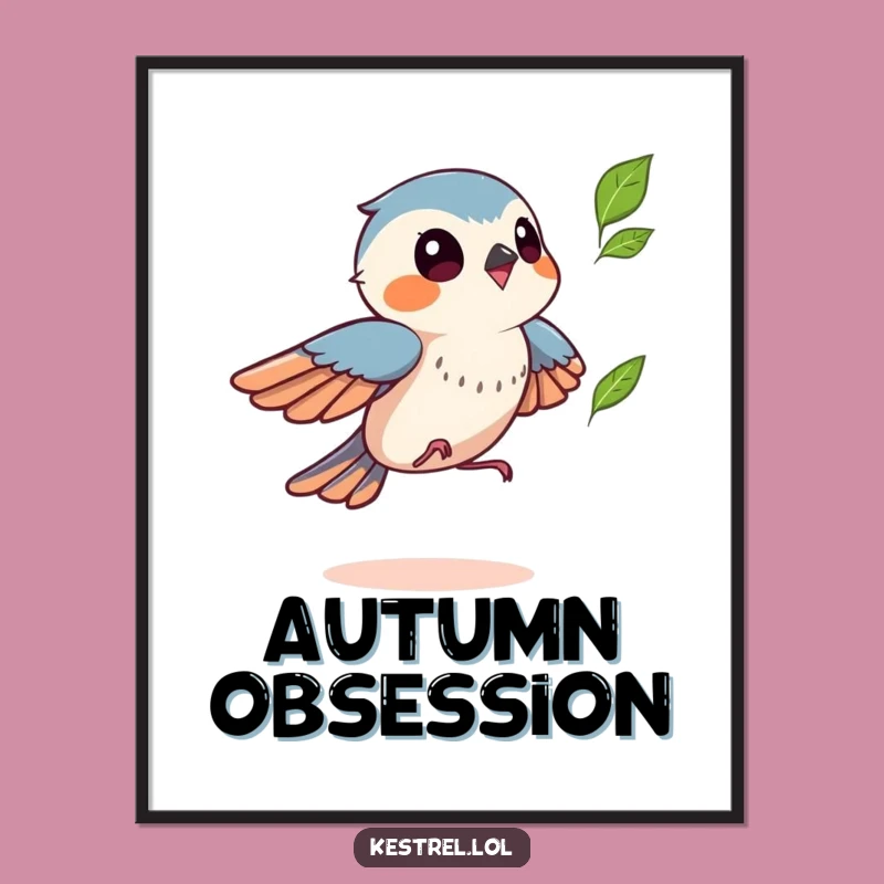 Funny Kestrel Autumn Chase Poster - Playful Wall Art Gift