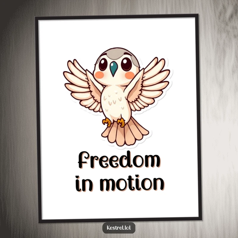 Funny Kestrel Flight Poster of a kestrel in dynamic flight, wings spread wide, offering powerful and humorous wall decor.