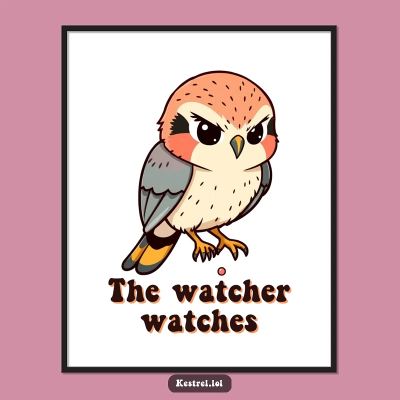 Funny Kestrel Focus Poster: Intense Bird Art, Serious Wall Decor Funny Gift