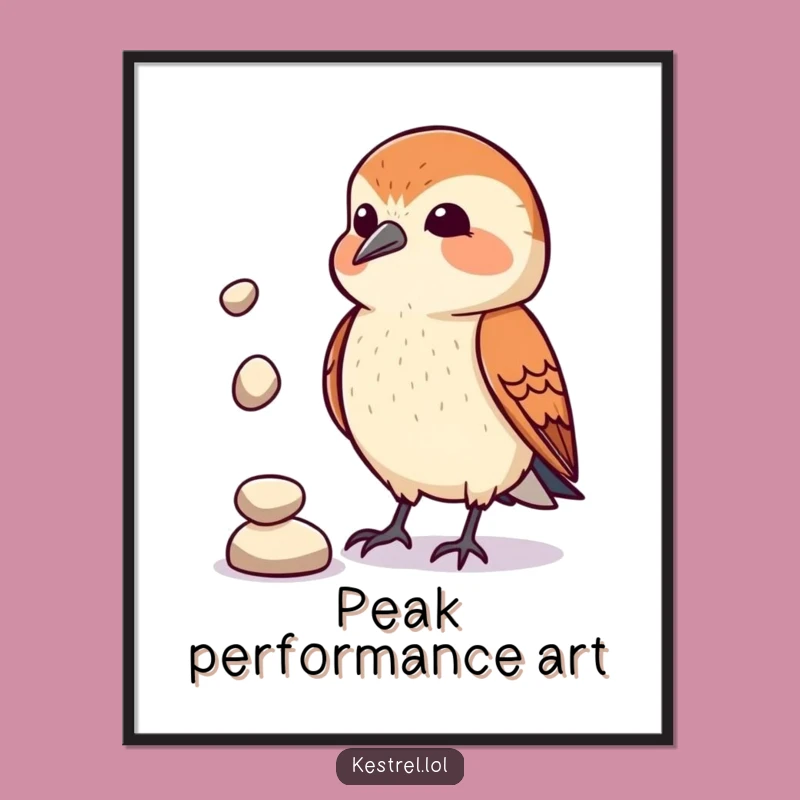 Funny Kestrel Juggler Poster: Comical Pebble Act, Perfect Gift for Bird Lovers